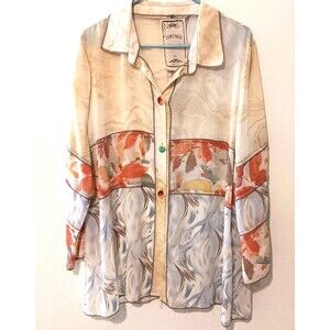 Vintage Concept Sheer Floral Patchwork Blouse XL Y2K Boho Whimsigoth Art to Wear